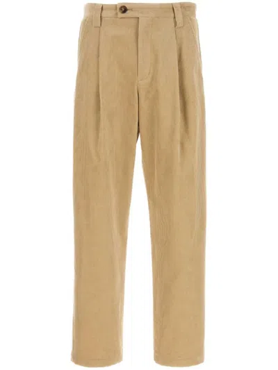 A.p.c. Renato Tapered Pleated Herringbone Cotton Trousers In Neutral