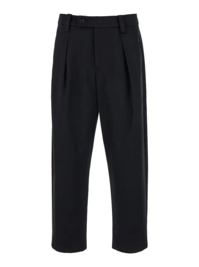 APC A.P.C. RENATO' TROUSERS WITH PLEATS IN BLACK COTTON AND LINEN