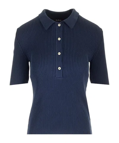 APC A.P.C. DANAE RIBBED-KNIT POLO SHIRT