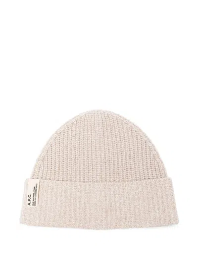 A.p.c. Ribbed Logo-patch Beanie Hat In Neutral