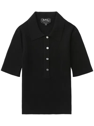 Apc Polo Danae In Maglia Di Cotone A Costine In Black