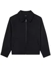 Apc Rich Blue Wool Blend Structured Blouson Jacket In Black