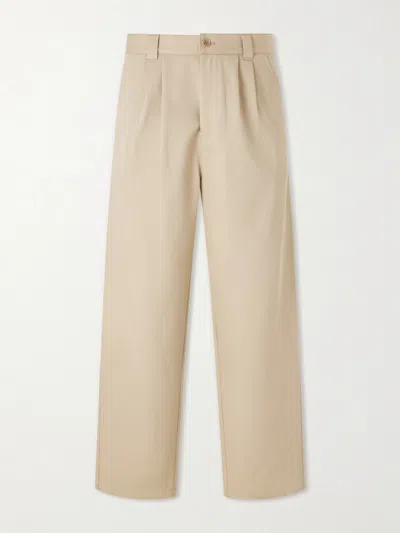 A.p.c. Ricky Straight-leg Pleated Organic Cotton Trousers In Neutral