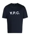 Apc A.p.c. Men Blue Crewneck T-shirt With Logo On The Front In Cotton Man In Blue