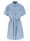 Apc Short Denim Dress With Classic Collar In Light Blue