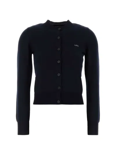 A.p.c. Wool Blend Rosa Cardigan Ribbed Cuffs In Blue