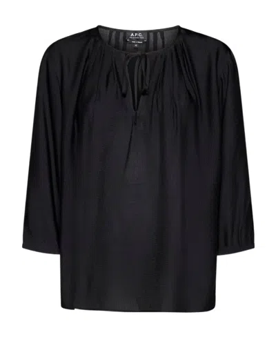 Apc Round-neck Lace-up Blouse In Black