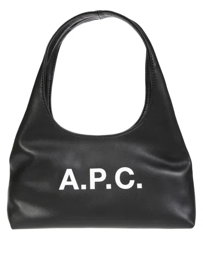 Apc Rounded Silhouette Shoulder Bag With Bold Logo In Black