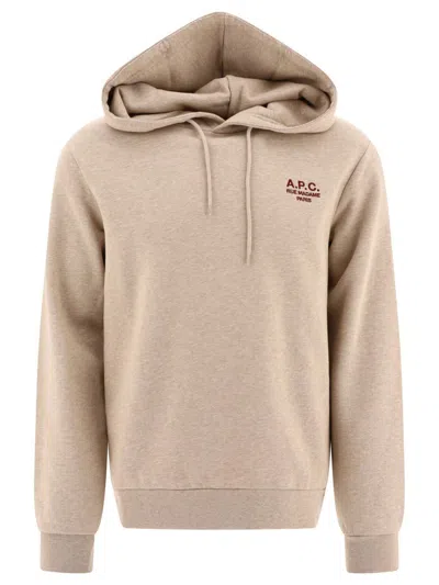Apc A.p.c. Logo Embroidered Drawstring Hoodie In Beige