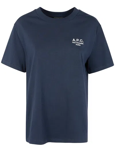A.p.c. Men Blue Crewneck T-shirt With Logo Embroidered On The Front In Cotton Man