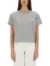 Apc A.p.c. Women Grey Crewneck T-shirt With Logo Embroidered On The Front In Cotton Woman In Grey