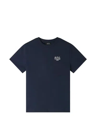 A.p.c. Men Blue Crewneck T-shirt With Logo Embroidered On The Front In Cotton Man