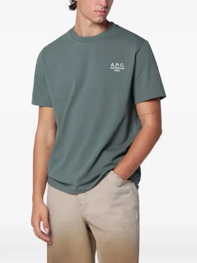 A.p.c. A. P.c. Contrasting Printed Logo Short-sleeved Cotton T-shirt In Green