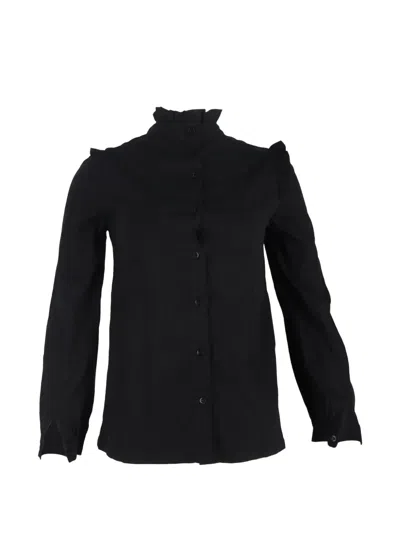 Pre-owned Apc Ruffle-trim Long-sleeve Blouse In Black