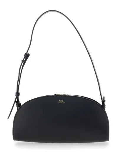 APC DEMI LUNE BLACK SHOULDER BAG WITH EMBOSSED LOGO ON THE FRONT IN LEATHER WOMAN
