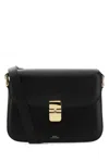 A.p.c. Compact Black Calf Leather Shoulder Bag With Adjustable Strap In Black