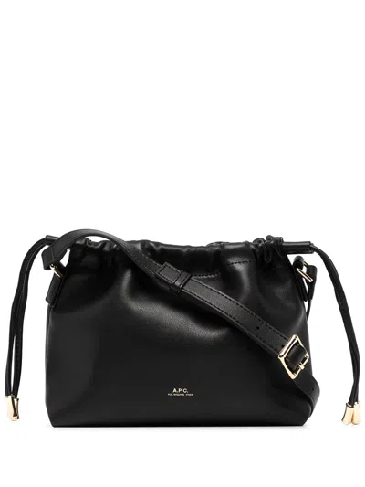 A.p.c. Ninon Black Crossbody Bag With Adjustable Shoulder Strap And Drawstring Closure In Ecoleather Woman