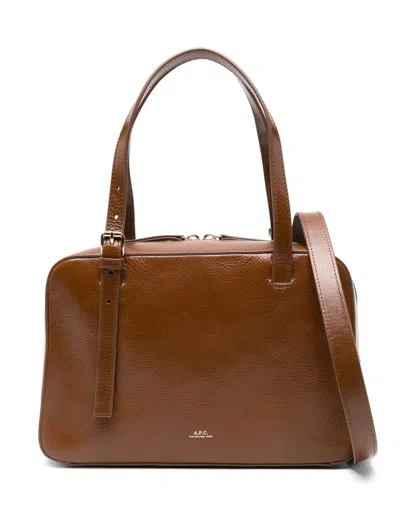 Apc Virginie Brown Shoulder Bag With Removable Shoulder Strap And Front Logo In Leather Woman