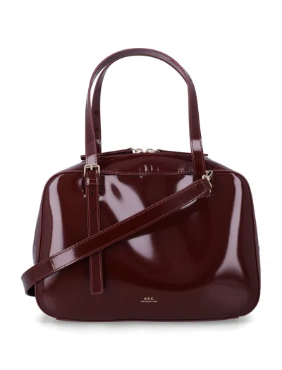 A.p.c. A. P.c. Patent Leather Top Handle Satchel With Shoulder Strap In Burgundy