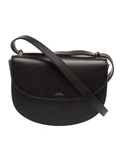 Pre-owned A.p.c. Saffiano Leather Shoulder Bag In Black