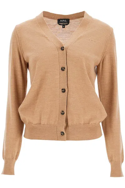 A.p.c. Long-sleeved Knitted Cardigan In Beige