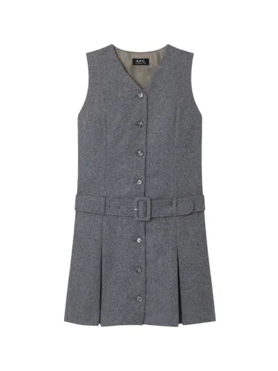 A.p.c. Sandra Tailored Pleated Midi Dress In Gray