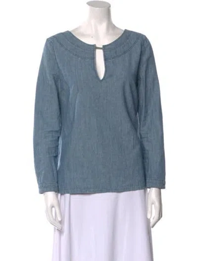 Pre-owned Apc Scoop Neck Long Sleeve Blouse In Blue