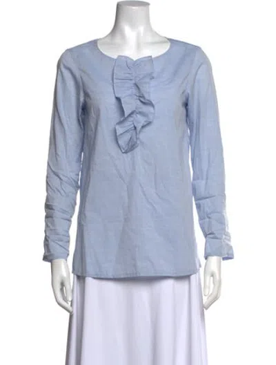 Pre-owned A.p.c. Scoop Neck Long Sleeve Blouse In Blue