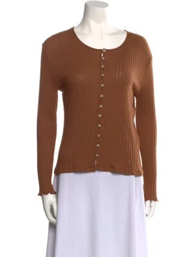 Pre-owned Apc Scoop Neck Long Sleeve Button-up Top In Brown