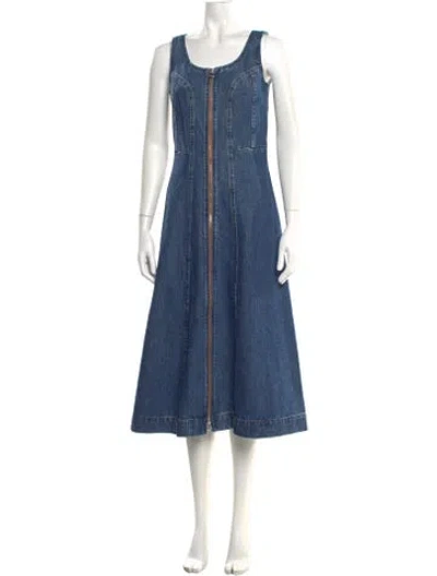 Pre-owned Apc Scoop Neck Midi Length Dress In Blue