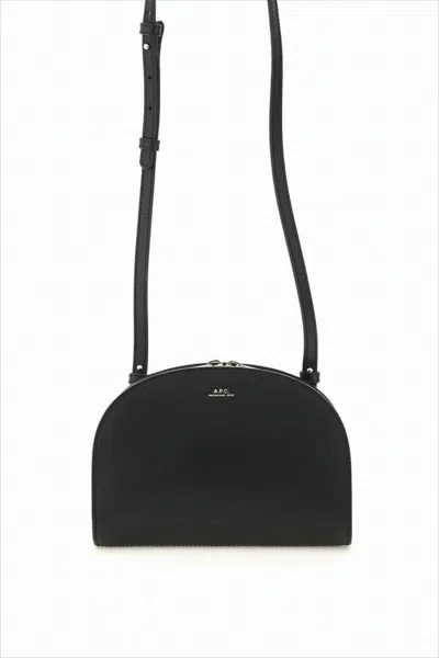 Apc Semi-circular Black Leather Crossbody Bag