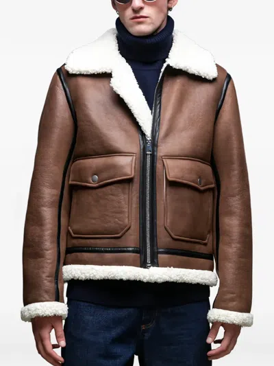 Apc Shearling-trim Jacket In Brown