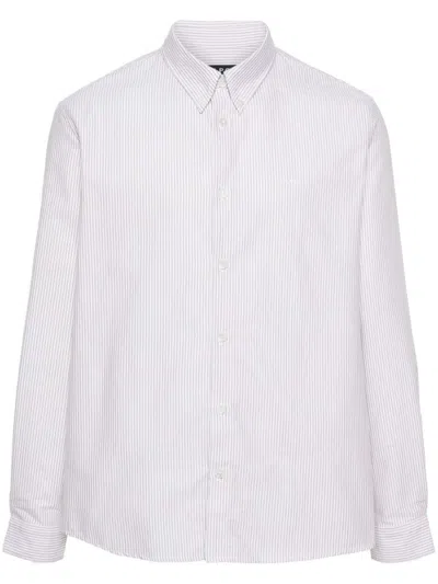 Apc Embroidered-logo Striped Shirt In Baa Beige