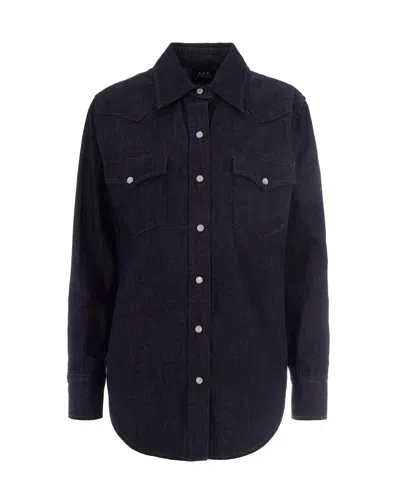A.p.c. A. P.c. Organic Cotton Short-sleeve Shirt For Women In Blue