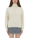 Apc A.p.c. Textured Knit High Collar Shirt With Ribbed Detailing In Neutral
