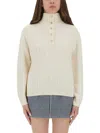 Apc A.p.c. Textured Knit High Collar Shirt With Ribbed Detailing In Nude