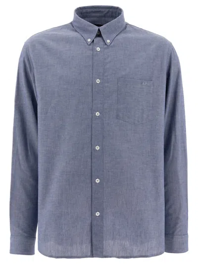 Apc Collared Shirt With Pocket And Cuffed Sleeves In Blue