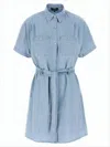Apc Short Denim Dress With Classic Collar In Multi