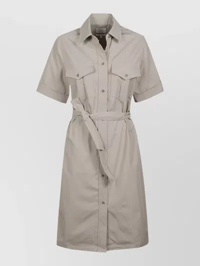 Apc Short Sleeve Dress Belted Waist Pockets In Gray
