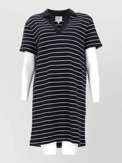 A.p.c. Short Sleeve Dress Striped V Neckline In Black