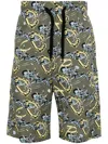 Apc Vince Graphic-print Cotton Shorts In Green