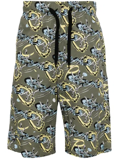 Apc Vince Graphic-print Cotton Shorts In Green