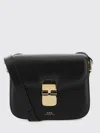A.p.c. Compact Black Calf Leather Shoulder Bag With Adjustable Strap In Black