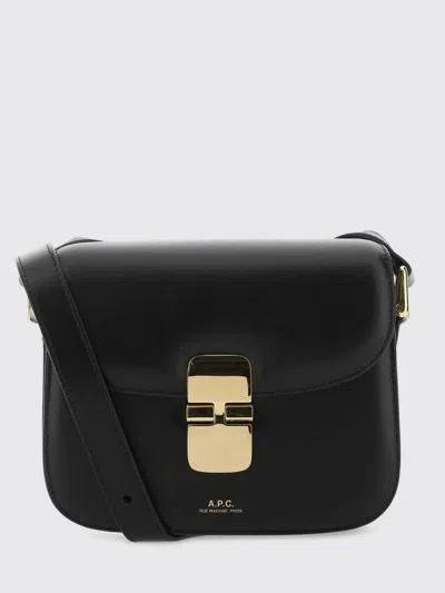 A.p.c. Compact Black Calf Leather Shoulder Bag With Adjustable Strap