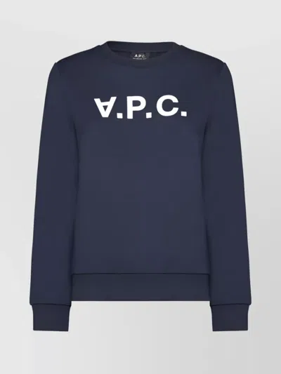 Apc Signature Logo Cotton Sweatshirt In Blue