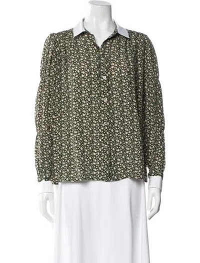 Pre-owned Apc Silk Floral Print Blouse In Green