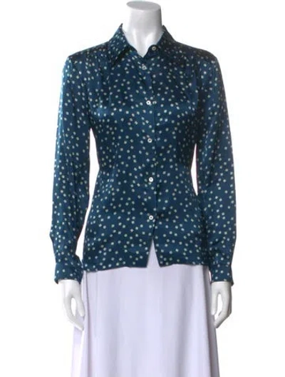 Pre-owned Apc Silk Polka Dot Print Button-up Top In Green