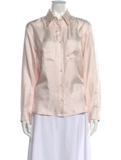 Pre-owned A.p.c. Silk Polka Dot Print Button-up Top In White