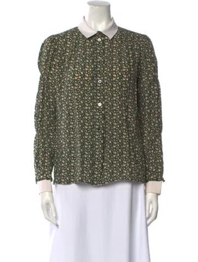 Pre-owned Apc Silk Printed Button-up Top In Green