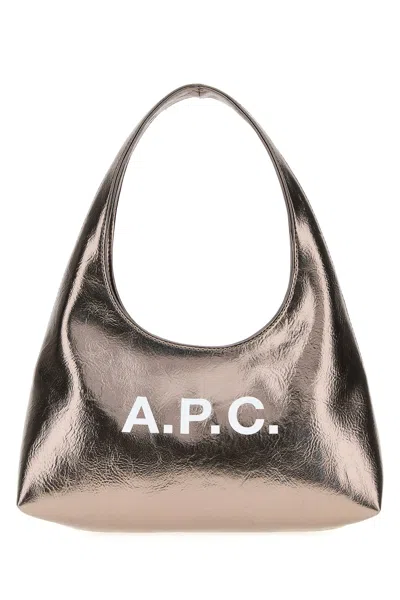 Apc A.p.c. Silver Synthetic Leather Small Ninon Shoulder Bag In Gray